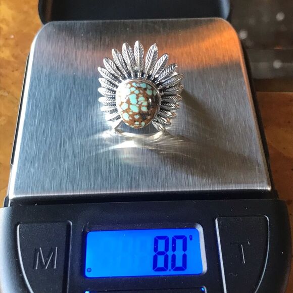Natural Blue Turquoise Feather Crown Ring Size 7 - Picture 3 of 10